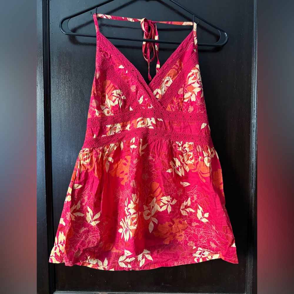Rare H&M Pink and Orange Floral Halter Top Fits Small